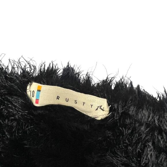 Rusty Eyelash Sweater Black Striped Fuzzy Knit Crew Neck Cropped Women's 10 - Picture 5 of 11